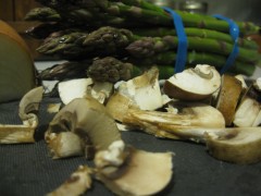 onions, mushrooms, asparagus
